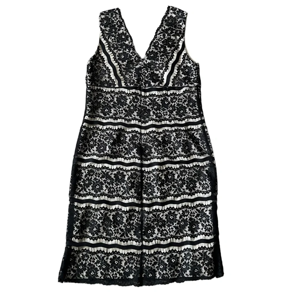 Talbots Dress Women’s Size 16 Black Beige Lace Sleeveless Shift - Picture 6 of 9